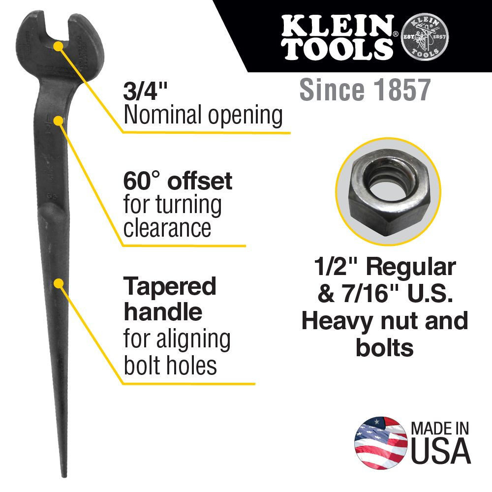 Klein Tools 3219 3/4 in. Nominal Opening Spud Wrench for Regular Nut