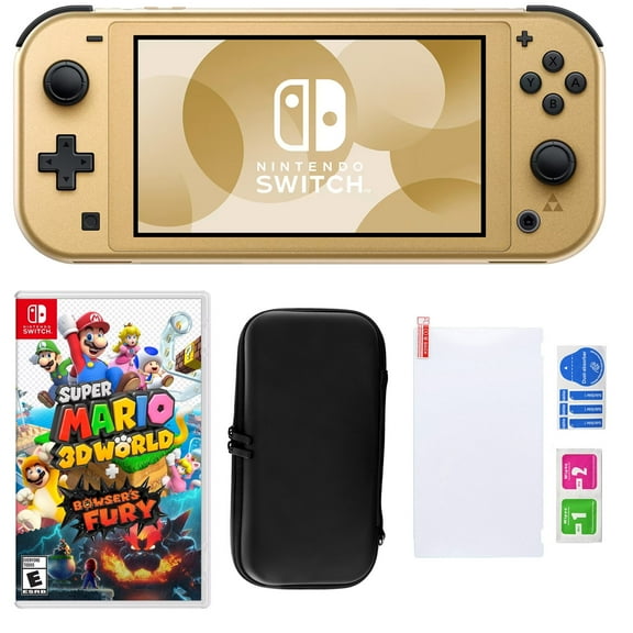 Nintendo Switch Lite Hyrule Console with Mario 3D World   Bowser's Fury & Accessories