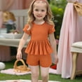 thumbnail image 2 of LTTVQM Girls Outfit Sets Summer 2 Piece Outfits Solid Color Cute Dress and Shorts Casual Outfit Kids Fashion Clothing Sets Brown Size 4-5 Years, 2 of 4