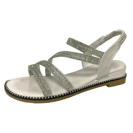 

EUMODR Womens Neoprene Boots Wide Calf Womens Sandals Size 8 Wide Ladies Fashion Summer Thin Strap Rhinestone Elastic Fish Mouth Flat Sandals