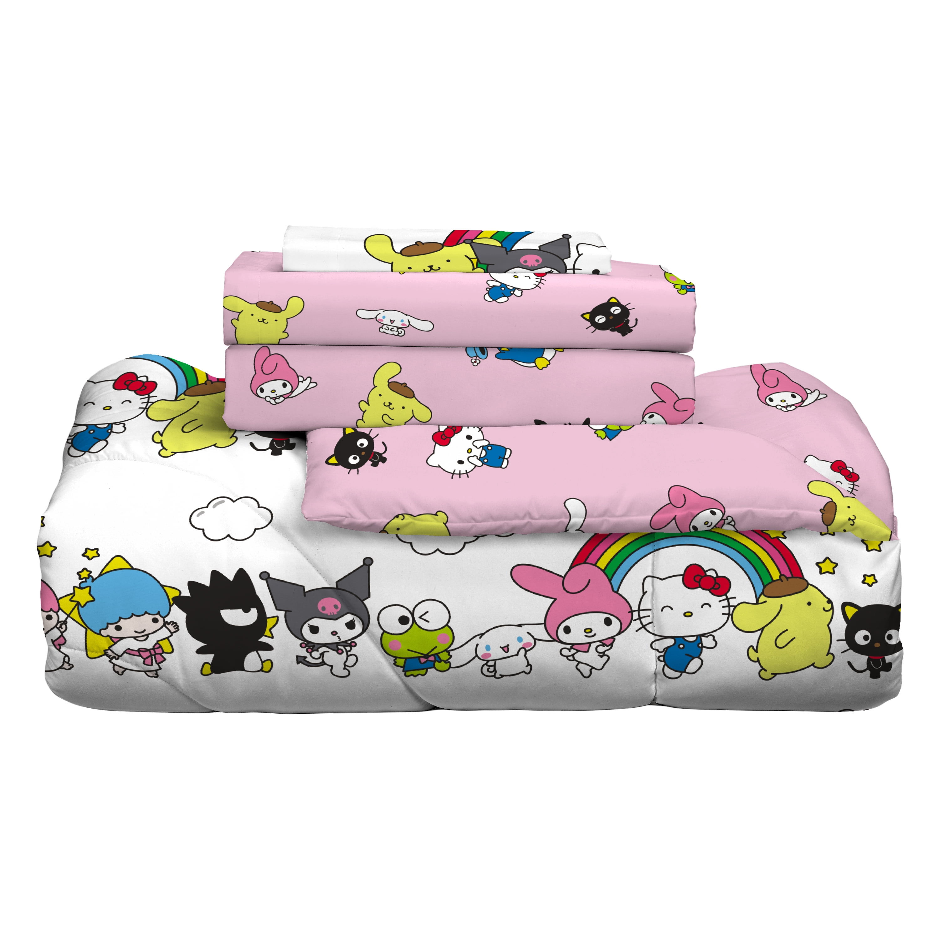 Hello Kitty and Friends Kids 6 Piece Reversible Comforter, Bed in a Bag, Queen