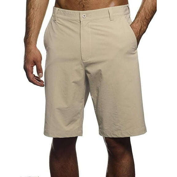 Pro Celebrity Men's Fishing Shorts Lightweight Polyester Thin Flat Front (Sand Stone, 40)