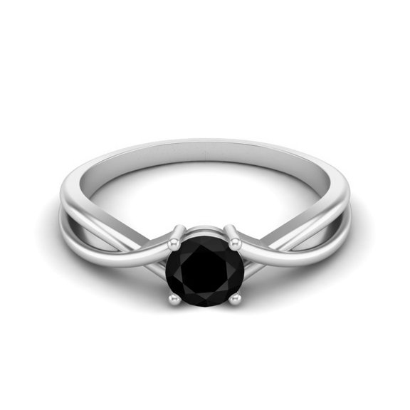 Mooneye 0.50 Ctw Round Black Spinel 925 Sterling Silver Split Shank Valentines Day Gifts Ring