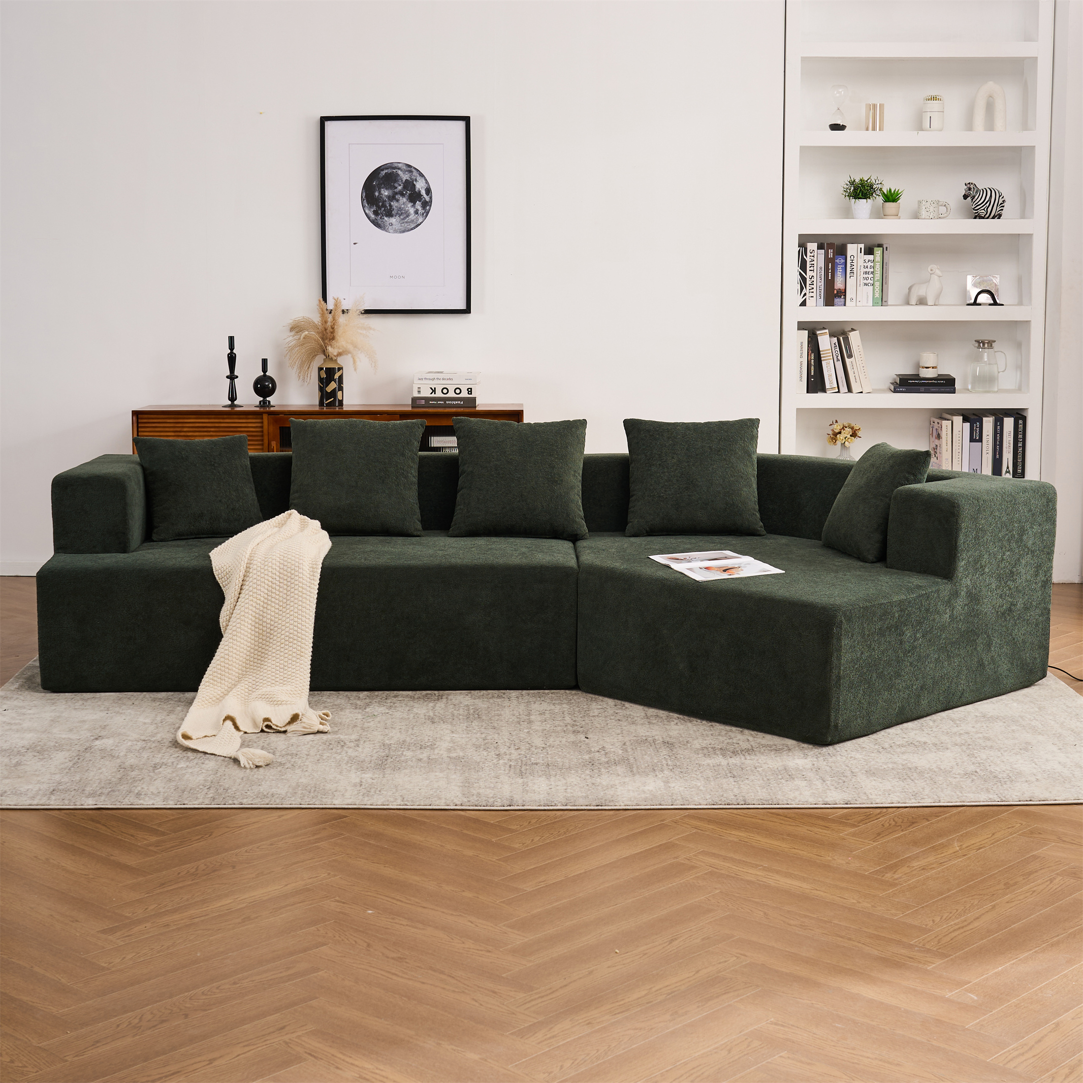 Aukfa 130" Oversized Cloud Sectional Couch Modular Sofa for Living Room, Installation Free, Green
