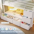 thumbnail image 4 of Low Loft Bed Twin Size with Upholsterd Headboard and 8 Storage Drawers, Metal Loft Twin Bed Frame with LED Lights, Under-Bed Play Area, Play Curtain, Safety Guardrail and Ladder, White, 4 of 10