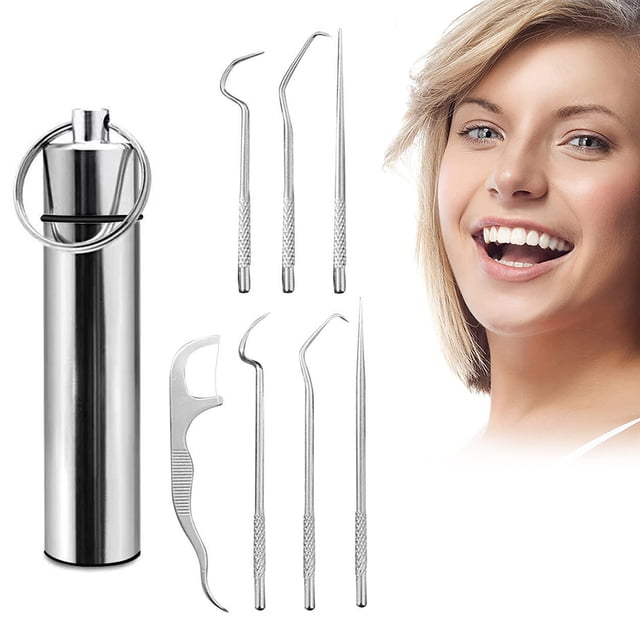 Set de palillos de dientes de metal reutilizables 7 piezas Zhivalor con soporte para Picnic Camping Viajar