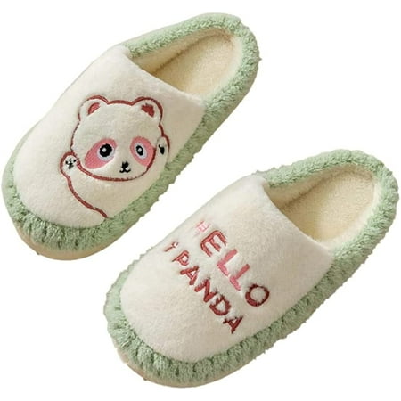 

CoCopeaunt Women Men Cute Panda Animal Fluffy Fur House Shoes Memory Foam Warm Soft Anti-skip Slippers Indoor