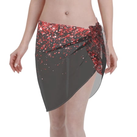 Coaee Red Glitter1 Women s Short Sarongs Beach Wrap Sheer Bikini Wraps Chiffon Cover Ups for Beach  Swimming  Holiday