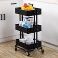 thumbnail image 3 of 3-Tier Rolling Utility Cart, Heavy Duty Organizer Storage Cart with Wheels, Office Laundry Kitchen Bathroom Cart with Handles, Easy Assembly, 3 of 9