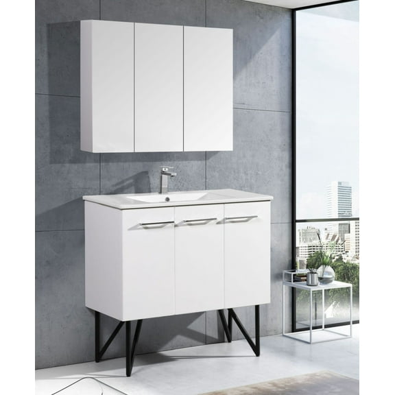 Annecy 36 Single, Glossy White, Two Doors, One Drawer, Bathroom Vanity