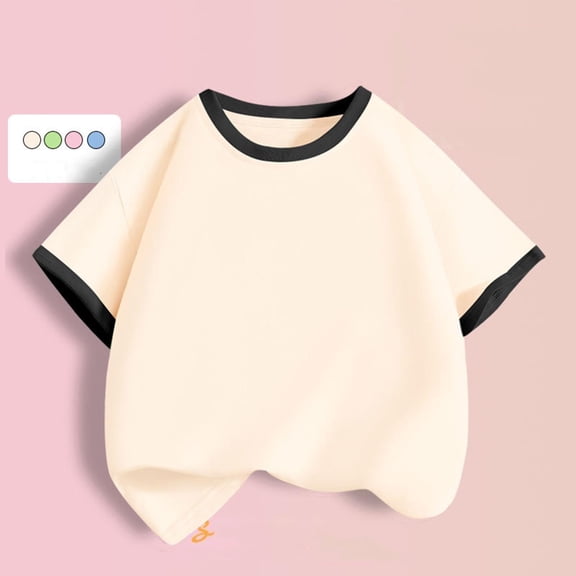 Spazoro Girls T-Shirts Tee, Crew Neck 100%Cotton Solid Color Short Sleeve Casual Tops for Kids Black Size 6