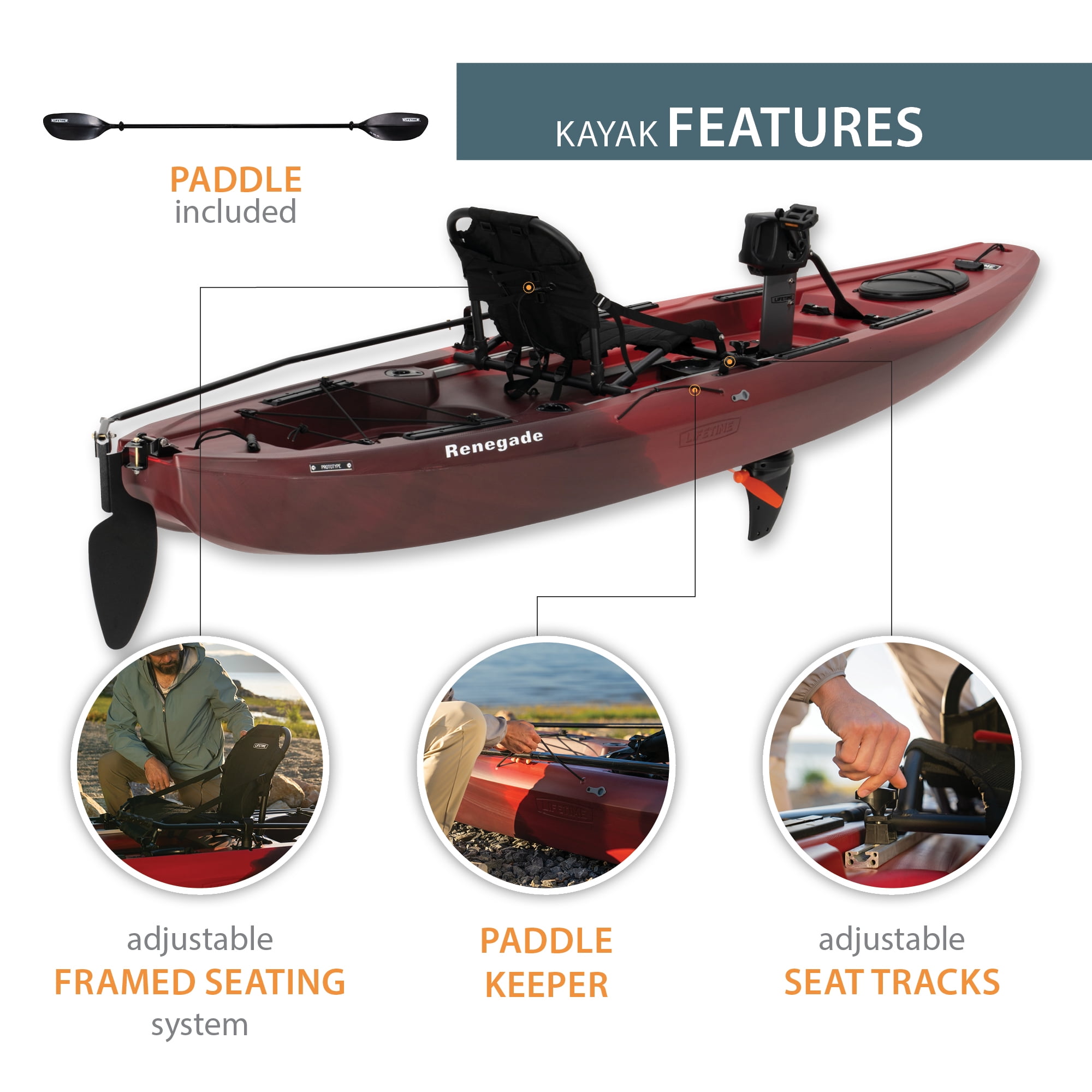 Lifetime Renegade 11.5 ft. Pedal Drive Sit-On-Top Kayak, Volcano Fusion (91480)