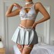 thumbnail image 3 of Gibobby Tangas de mujer sexy encaje Día de San Valentín Lencería divertida de mujer, conjunto de ropa interior con sujetador negro Sexy de encaje, delantal Sexy de cuero (Plata de plata, M), 3 of 5