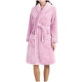 thumbnail image 2 of Fanxing Short Plush Robes for Women Flannel Shawl Collar Bathrobe Soft Shaggy Warm Loungewear Long Sleeve Nightgown Pink XL, 2 of 3