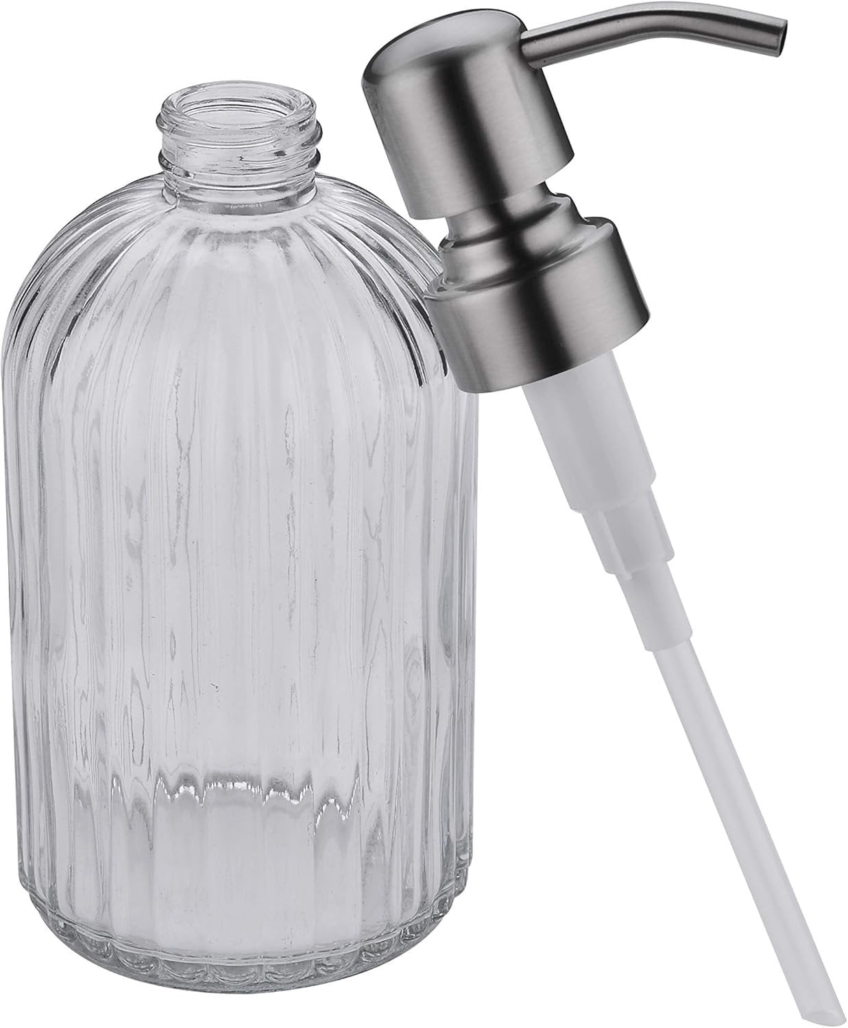 Glass Soap Dispensers for Kitchen and Bathroom, 16oz Heavey Glass Bottle, Stainless Steel Brushed Nickel Pump,Clear Farmhouse Bathroom Soap Dispenser,2 Packs