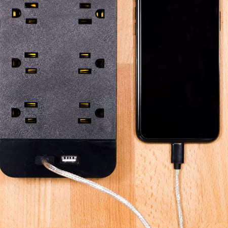 GE - UltraPro 10-Outlet/2-USB Surge Protector - Black
