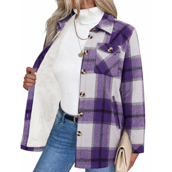 Zeagoo Women's Fleece Sherpa Jacket Casual Long Sleeve Button Down Flannel Shacket Shirt Winter Coat with Pockets