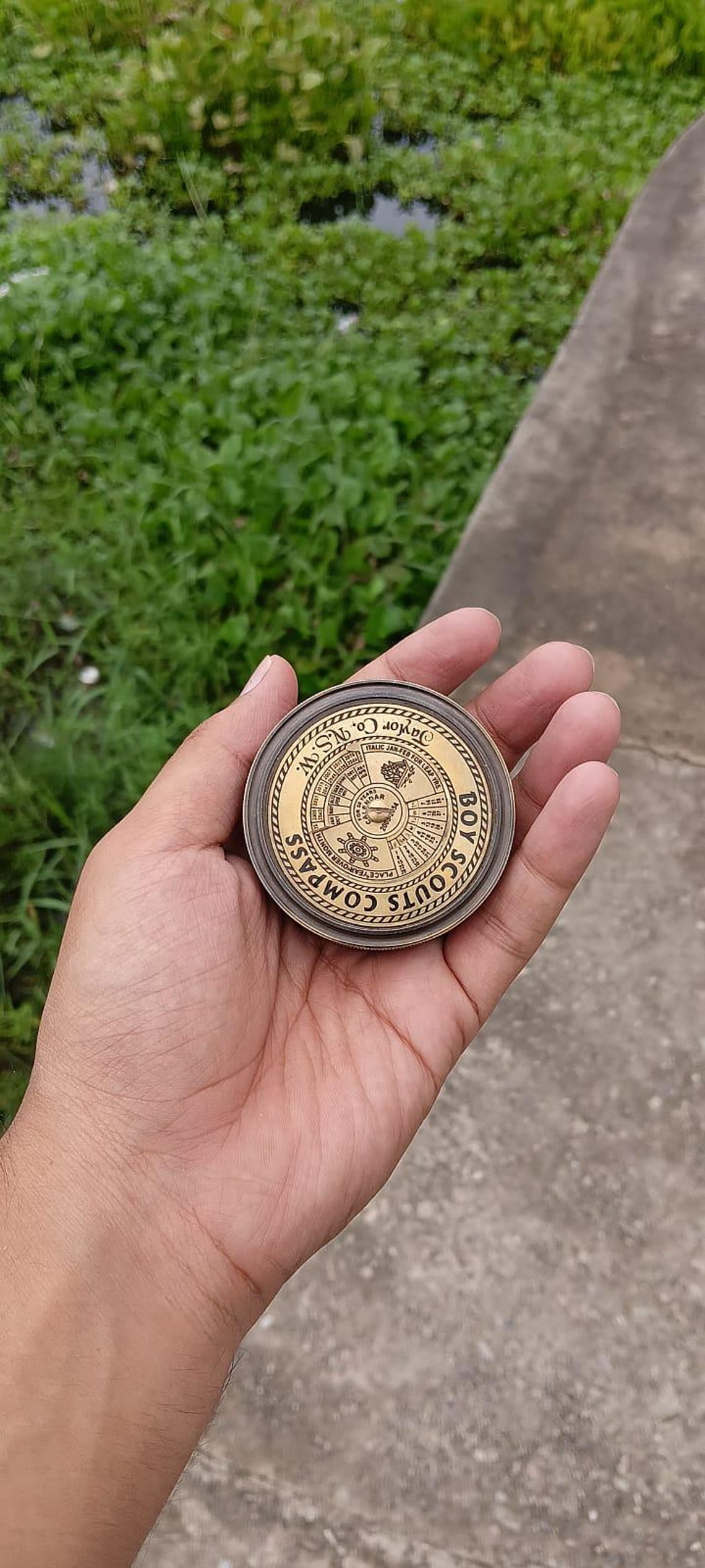 Vintage Brass Boy Scouts Compass with Directional Dial – Handheld Collectible by Maritime Treasures