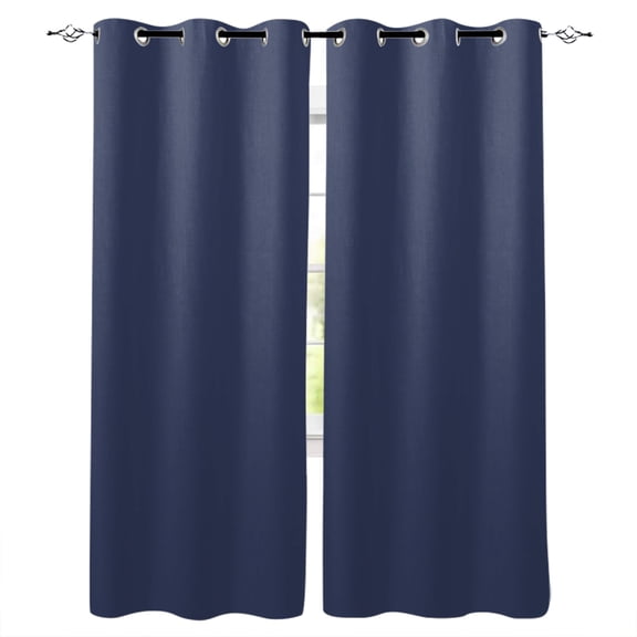 Blackout Curtains for Bedroom, Pure Dark Blue Room Darkening Window Drapes for Living Room, Simple Solid Color Thermal Insulated Grommet Curtains, 42x45 inch, 2 Panels