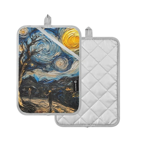 

Yayeee Pot Holders for Kitchen Heat Resistant with Pocket 7 x9.8 Quilted Oven Pads Swirling Starry Sky