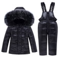 thumbnail image 1 of Kids Winter Puffer Jacket and Bib Snowpants - 2-Piece Snowsuit Ultralight Skisuit Set,Black,M, 1 of 8