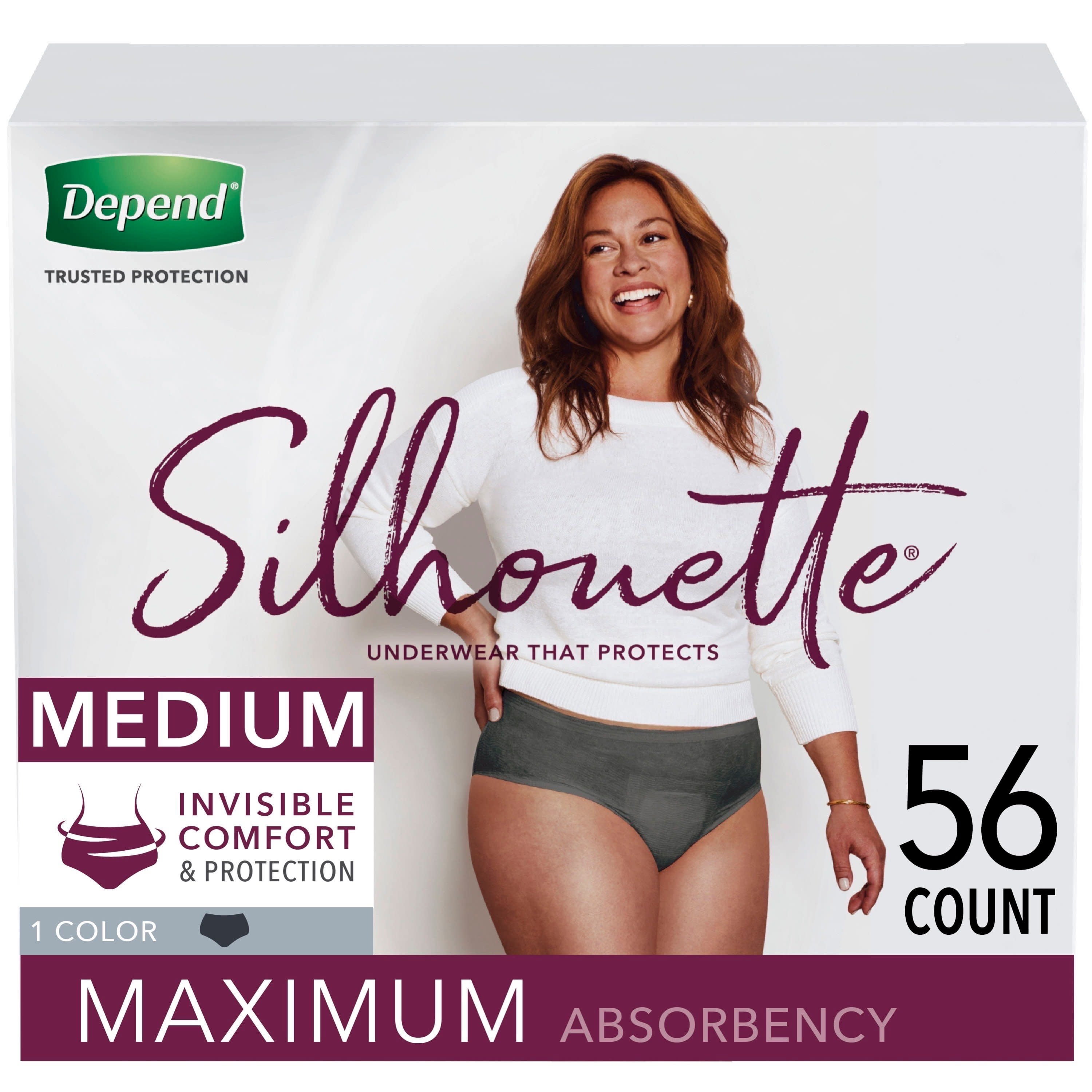 Depend Silhouette Women's Maximum Postpartum Incontinence Underwear, M, Black, 56 Count