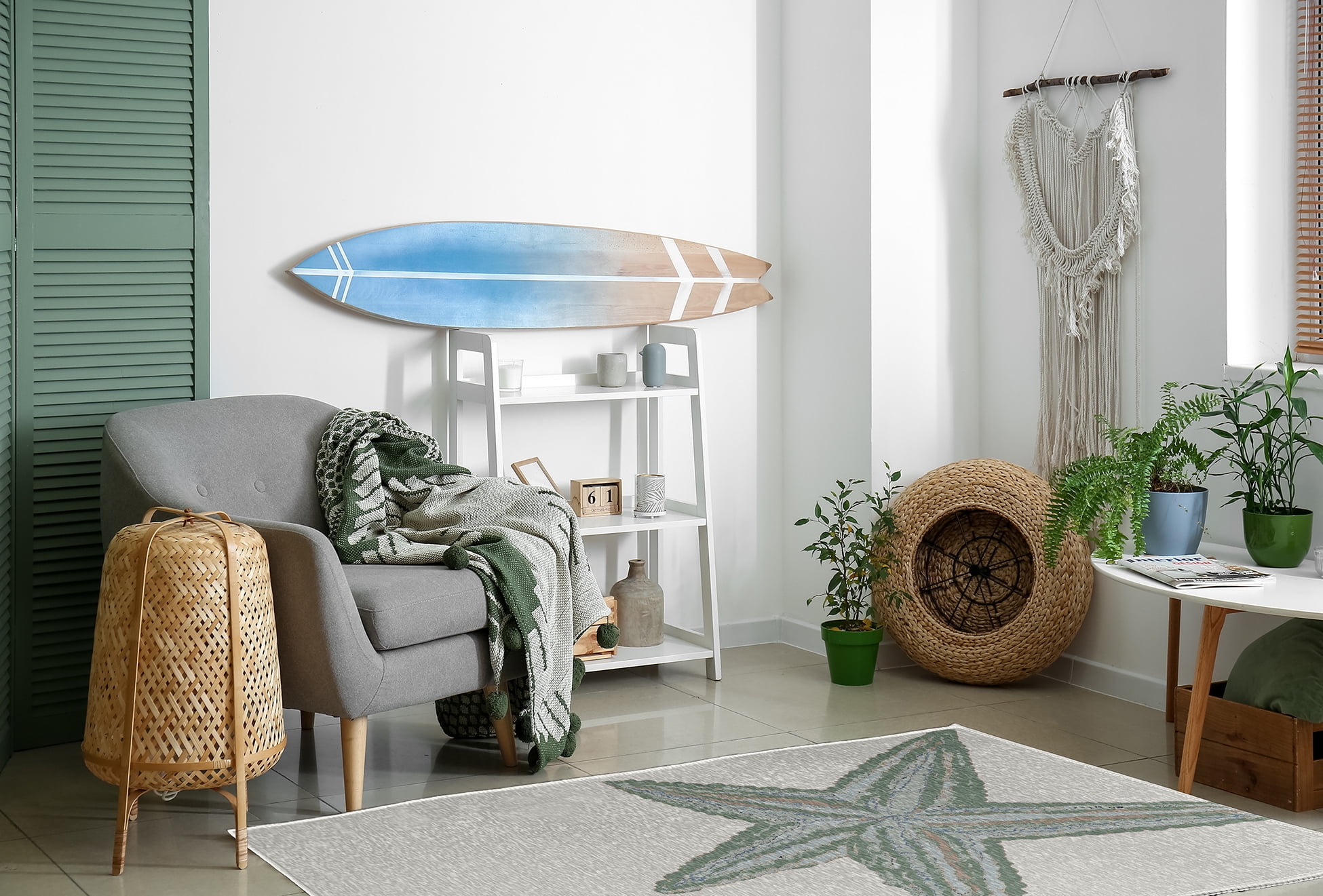 Simply Daisy 4' x 6' Large Starfish Nautical Chenille Rug, Sage