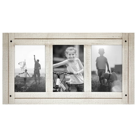 Three Photograph Collage - 4x6 Aspen White Collage Distressed Frame - Display Three 4x6 Photos