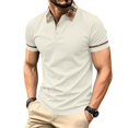 thumbnail image 2 of Zimjoy Men's Polo Shirt Short Sleeve Waffle Knit Casual Golf Polo Plaid Collar Stylish Button Down Business Casual Shirt for Men Beige L, 2 of 7