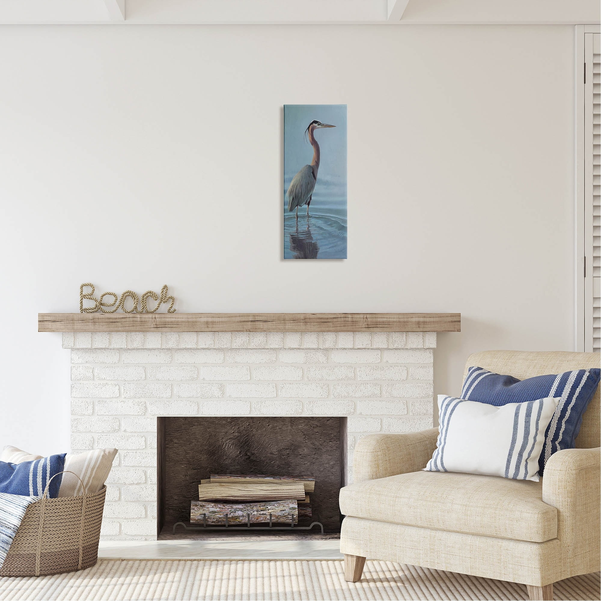 Stupell Industries Heron Bird Perched Ocean Ripples Coastal Painting Gallery Wrapped Canvas Print Wall Art