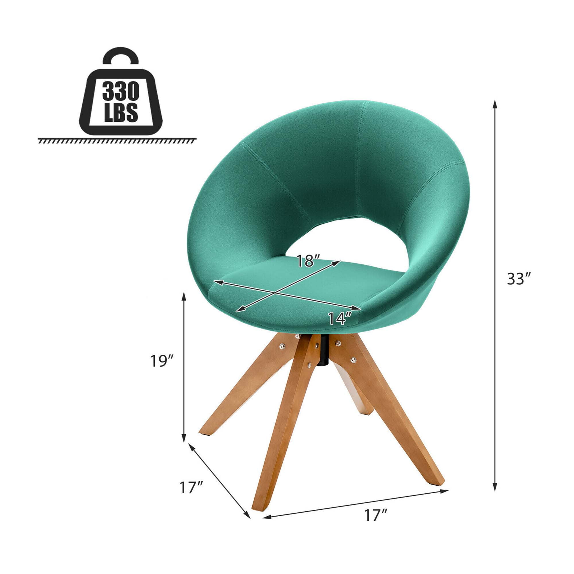 Gymax Green Set of 2 Swivel Accent Chair Modern Velvet Vanity Chair w/ Wood Legs