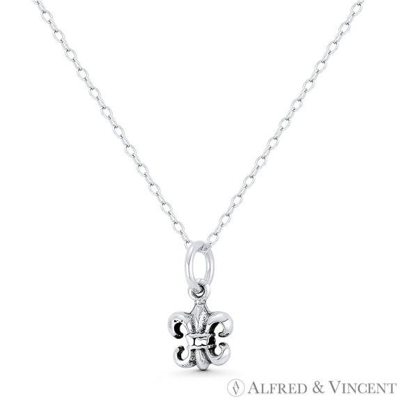 Fleur-De-Lis French Royalty Charm 15x8mm (0.6x0.3in) Pendant & Chain Necklace in Oxidized .925 Sterling Silver