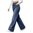 thumbnail image 7 of Vynhevius Women's Denim Jeans Solid Straight Leg Multi Pockets Elastic Waist Long Trousers, 7 of 7