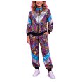 thumbnail image 5 of yboeqw Unisex 80s Retro Shiny Color Block Tracksuit Full Zip Stand Collar Jacket and Cuffed Jogger Pants Vintage Disco Couple Theme Party Costume Outfit, 5 of 9