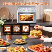 Plum Chef 27.5QT Silver Air Fryer Oven 6 in 1 Countertop Convection Oven Large Capacity with Air Fry Bake Broil 4 Knob Control Family Size Stainless Steel Design