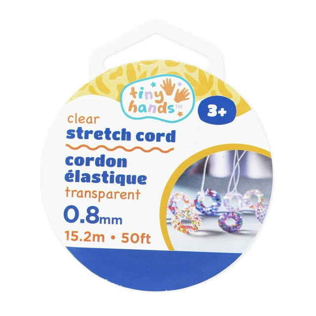 TINY HANDS Stretch Cord, Transparent, 0.8mmx15.2m (50ft), Age 3+, Kids Activity, Crafts