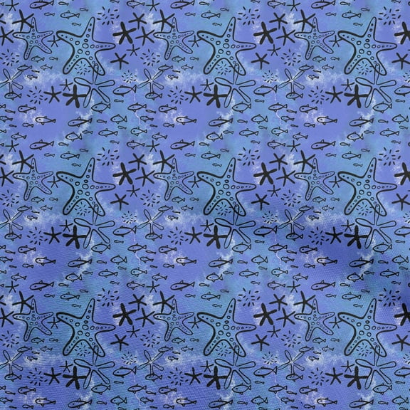 oneOone Polyester Spandex Blue Fabric Ocean Life Craft Projects Decor Fabric Printed By The Yard 56 Inch Wide