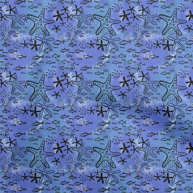 oneOone Velvet Blue Fabric Ocean Life Craft Projects Decor Fabric Printed By The Yard 58 Inch Wide