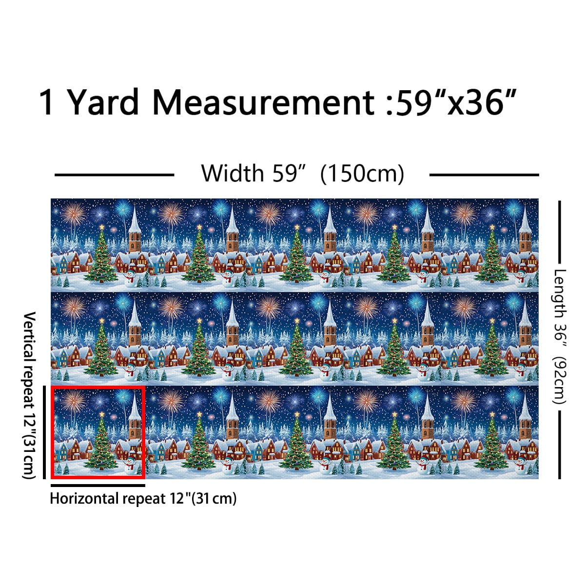 Homewish Western Christmas Fabric by the Yard 3 Yard,Chic Xmas Tree Sewing Fabric,Happy New Year Room Decor Fabric by the Yard For Girl Boy,Microfiber Bedroom Decor