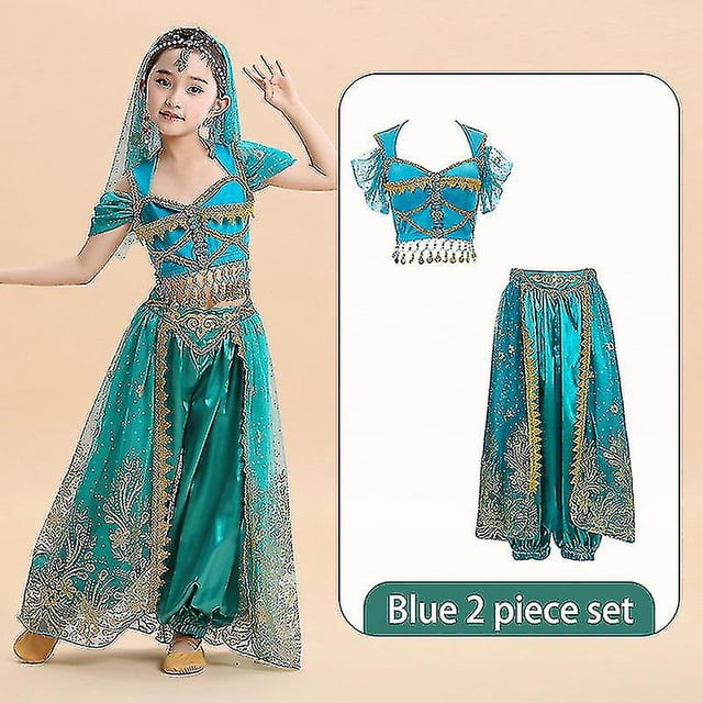 Disfraz de princesa Jasmine para niñas, conjunto de traje de danza del vientre indio, princesa árabe, disfraz de Carnaval de Halloween-c