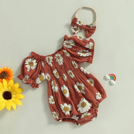 

Bxingsftys Baby Girls Floral Rompers Sweet Toddler Girls Short Sleeve Romper Summer Clothes