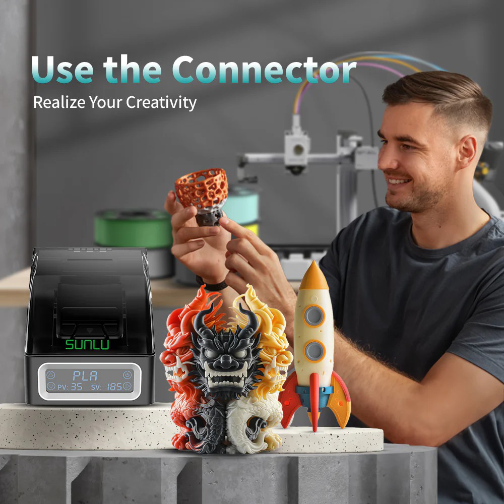 SUNLU 3D Filament Connector Welder Joiner for PLA PETG TPU ABS PA 1.75mm with 200 PTFE Tube