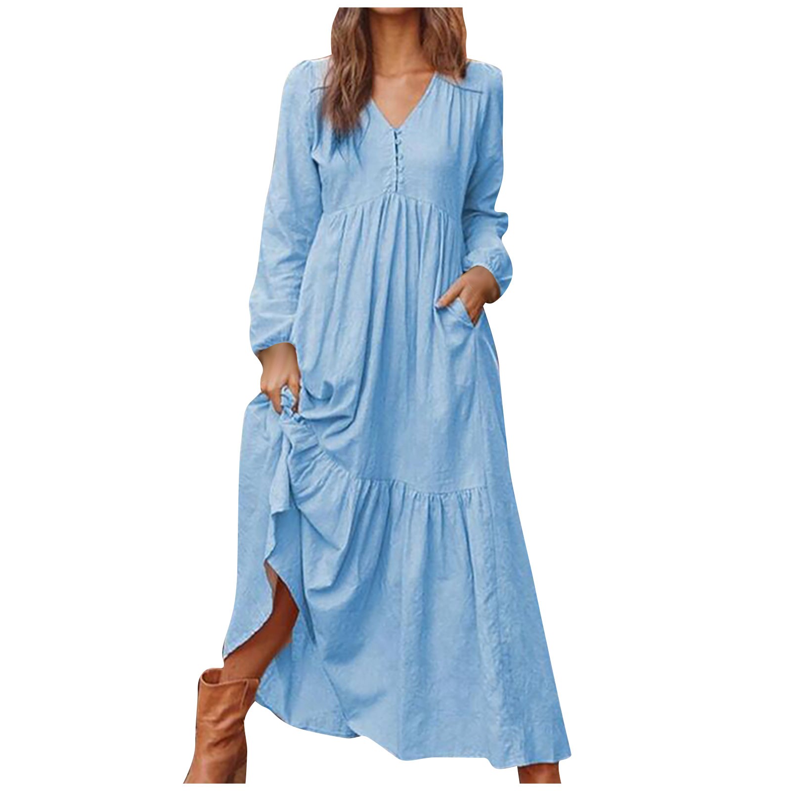Alrise Womens Linen Dresses Light blue Women's Button Down Cotton Linen