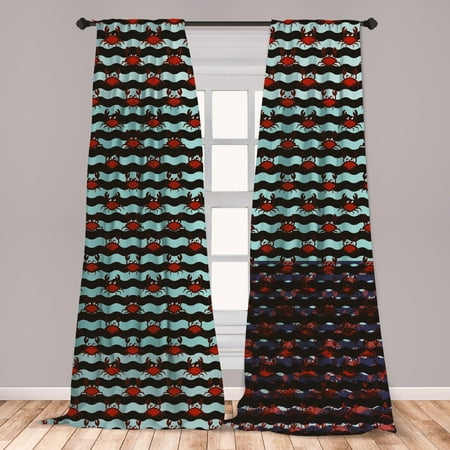 Navy Blue And Red Living Room Crabs Curtains 2 Panels Set, Nautical Maritime Theme Crabs on Striped Background Illustration Print, Window Drapes for Living Room Bedroom, Red and Navy Blue, by Ambesonne ()