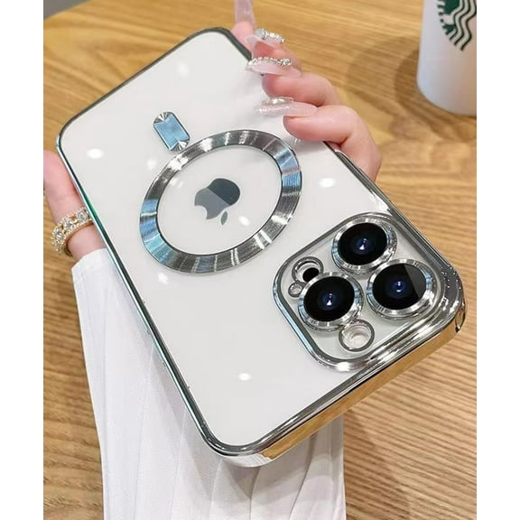 Clear Case for iPhone 14 Pro Magnetic Case Compatible with MagSafe Built-in Camera Lens Protector Soft Shockproof Slim Phone Case for 14 Pro 6.1" - Silver
