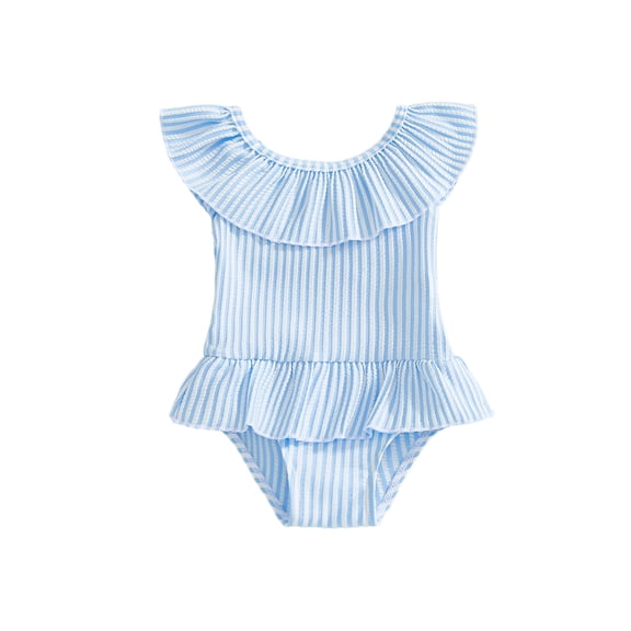 BemeyourBBs Toddler Baby Girl One Piece Swimsuit Infant Baby Girl Bathing Suits Ruffle Sleeveless Swimwear Seersucker Striped Tankini Swimsuits