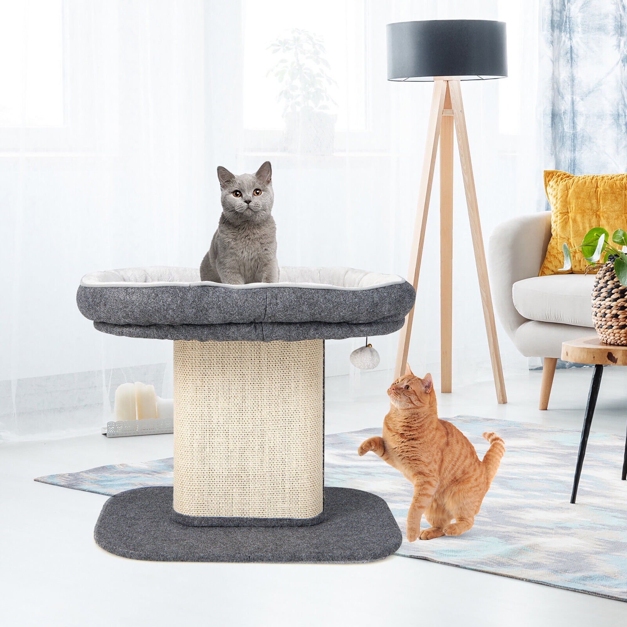 Gymax Modern Cat Tree Tower Cat Activity Tower w/ Large Plush Perch Grey