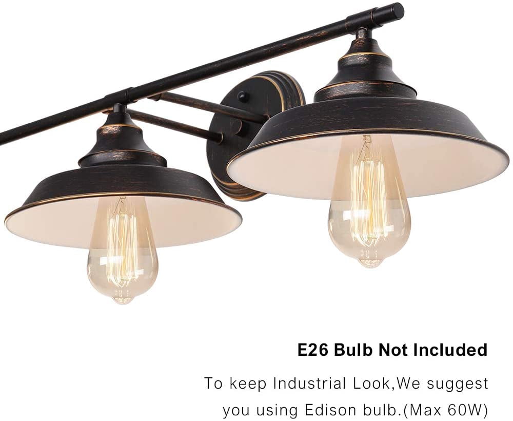 Oumilen 3-Light Oil Rubbed Bronze Vanity Light with Brown Metal Shades