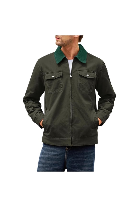 Men's Thermal Jacket Fashion Casual Solid Color Pockets Zipper Long Sleeve Outwear Coat Long Sleeve Hoodless Casual Outwear Green XXL