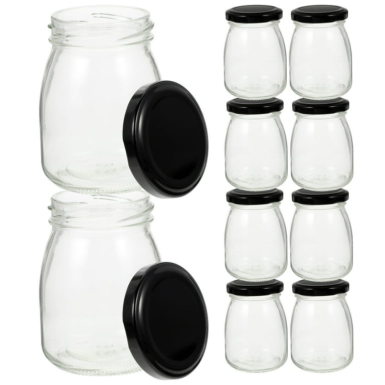 10pcs Glass Yogurt Containers, Home Kitchen Dessert Yogurt Jars With Lids,  Glass Pudding Jars, Heat Resistant Yogurt Glasses With Plastic Lids, Kitche